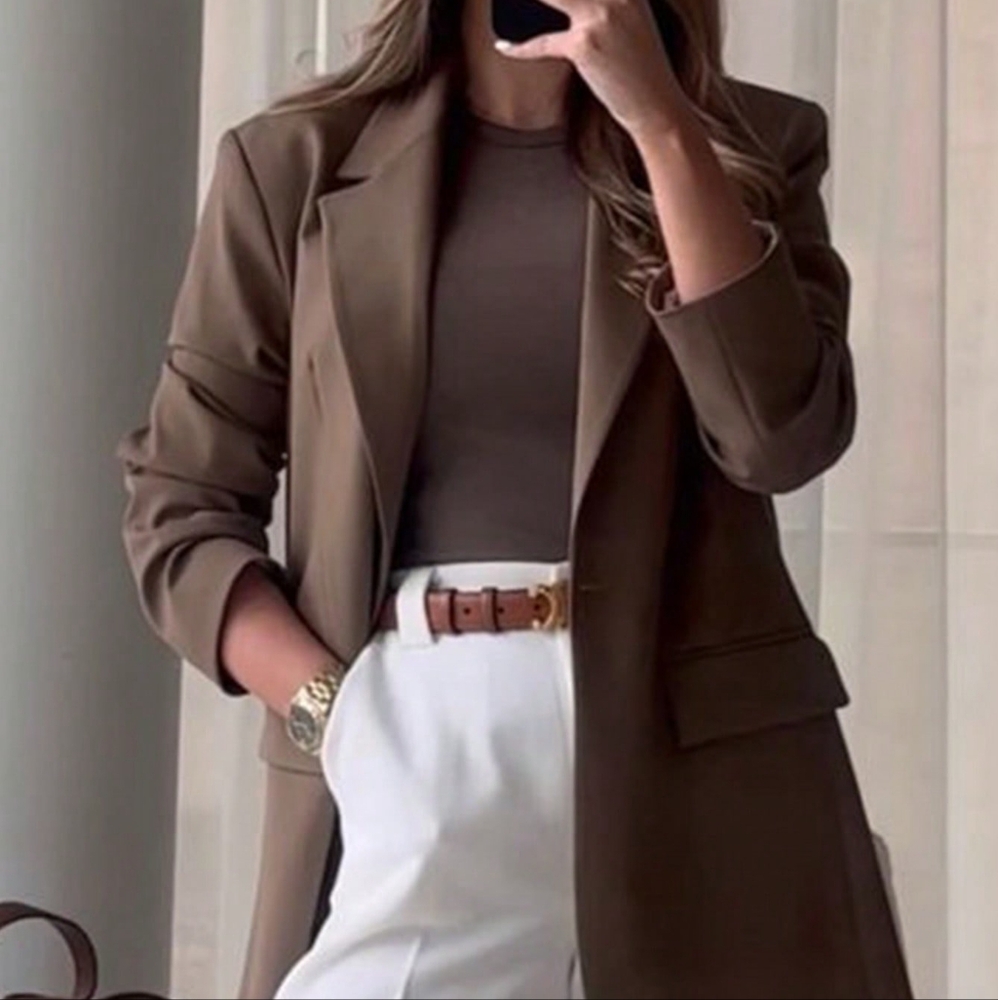 Solid Color Lapel Collar Suit Jacket